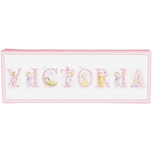 Personalized Vintage Infant Alphabet 8-Letter Name Canvas, Pink