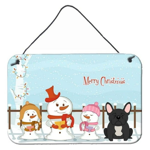 Merry Christmas Carolers French Bulldog Black Wall or Door Hanging Prints