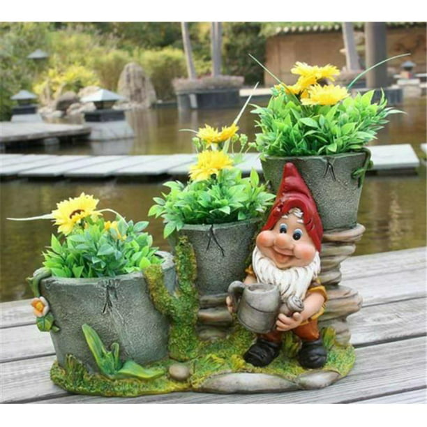 SINTECHNO Mignon Gnome avec Escalier de Trois Pots de Fleurs