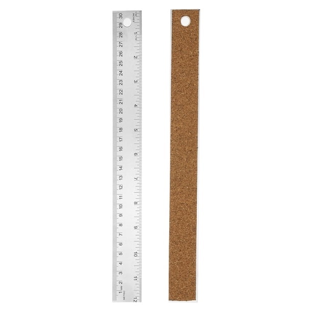 Regla de Acero Inoxidable con Respaldo de Corcho, Regla Recta de 12 Pulgadas con Respaldo Antideslizante y Escala en Pulgadas y Centímetros para Dibujo de Ingeniería de Oficina