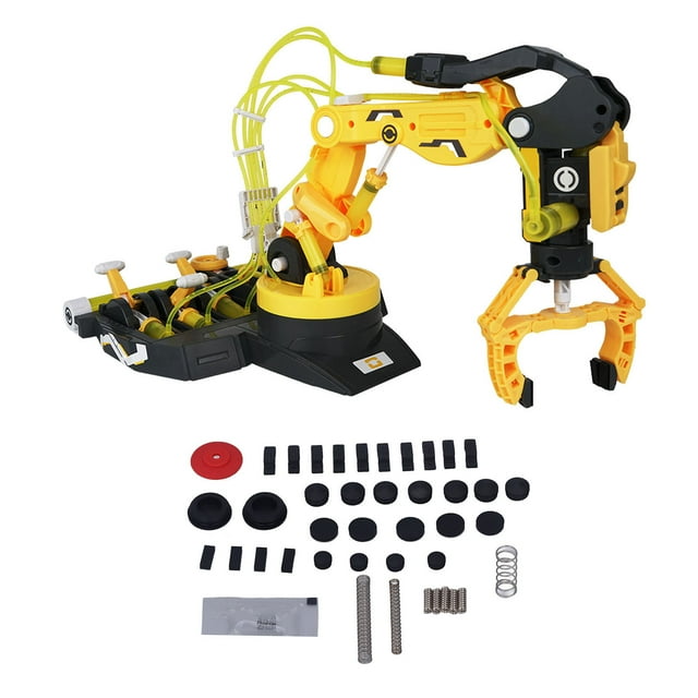 Hydraulic Robot Arm, Rotatable DIY Assembly Hydraulic Mechanical Arm Toy For Home For 8 Years Old+ Yellow