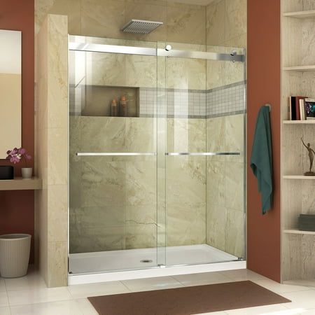 Alcove Shower Doors - DreamLine Essence 56-60 in. W x 76 in. H Frameless Bypass Shower Door in Chrome