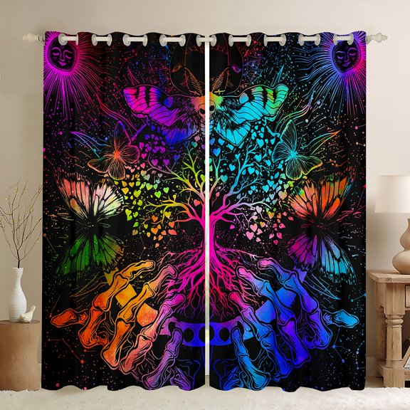 Castle Fairy Boys Girls Bohemian Tree Of Life Curtains Pack of 2 (42x84 Each),Gothic Abstract Gradient Skeleton Curtains Blackout,Starry Sky Bedroom Curtains,Luxury Bedroom Decor
