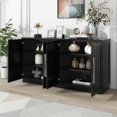 thumbnail image 2 of 60" Sideboard Buffet Cabinet with 4 Doors, Farmhouse Storage Cabinet with Adjustable Shelves and Silver Handles, Accent Cupboard Console Table for Kitchen, Dining Room, Living Room (Black), 2 of 9