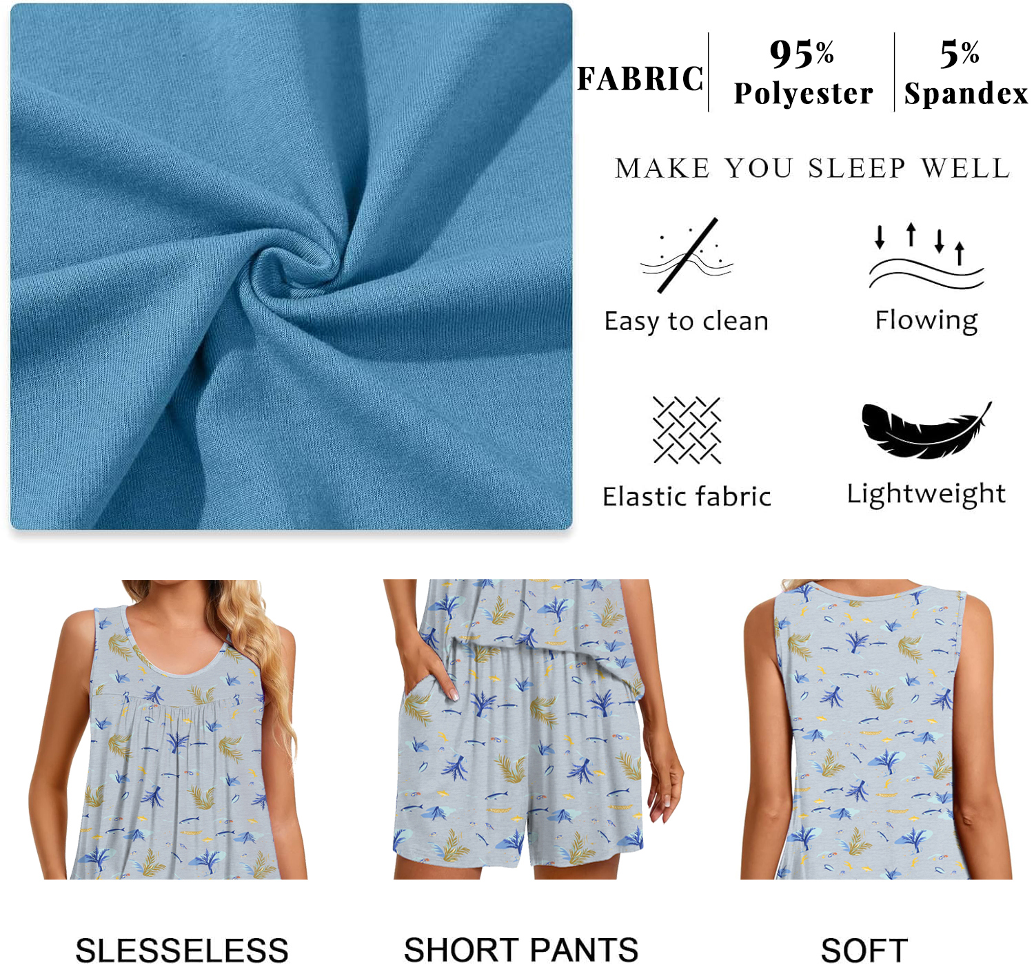 DreamFish Women's Summer Sleeveless Tank and Shorts Pajama Set photo 7