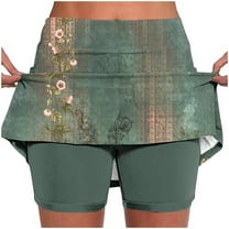 Lcziwo Tennis Skirts for Women Athletic Workout Yoga Golf Skorts Lightweight Stretchy Vintage Floral Print Skirts Wit Liner and Pockets Summer 2025 Skorts Army Green,XXL
