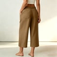 thumbnail image 6 of Women's Cotton Blend High Waisted Wide Leg Capri Pants,Casual Cropped Trousers with Pockets for Summer Wear,Coffee,Women's Capri XL, 6 of 7