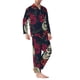 thumbnail image 2 of Fotbe Roses Skulls Pijama de Hombre con Estampado de Manga Larga, Conjunto de 2 Piezas, Ropa de Dormir Suave y Cómoda con Bolsillos-Large, 2 of 7