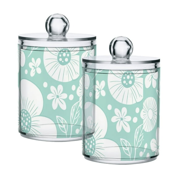 Spring Flowers Pattern Cotton Swabs Cans Translucent Plastic Canisters Dustproof Lid for Bathroom Storage