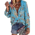 thumbnail image 1 of Sonducket Top de manga larga para mujer, camisa estampada con botones de otoño, blusa holgada informal, ropa de otoño Prendas para la parte del cuerpo Azul METRO Sonducket AP003717-17, 1 of 2