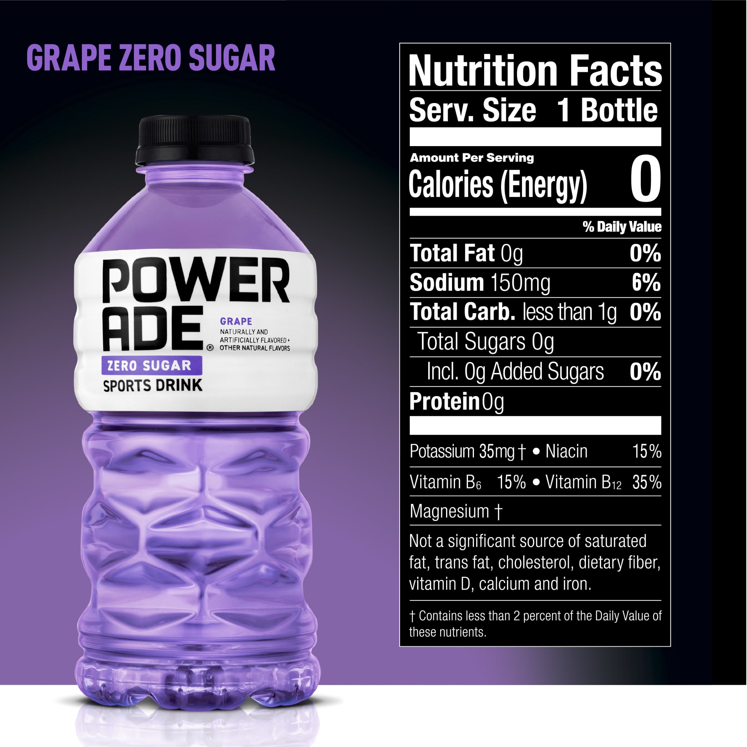 POWERADE Zero Sugar Grape, ION4 Electrolyte Enhanced Fruit Flavored Zero Sugar Zero Calorie Sports Drink w/ Vitamins B3, B6, and B12, Replenish ...