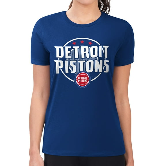 Women's G-III 4Her by Carl Banks Blue Detroit Pistons Super-Slim Lightweight Pinstripe Circle Graphic T-Shirt