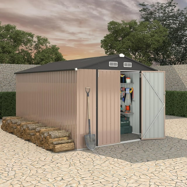 Remise de Rangement Adossée en Métal 8 X 12 Pi – Remise à Outils Extérieure Robuste avec Porte Verrouillable