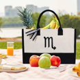thumbnail image 4 of GFDYREE Personalized Initial Canvas Beach Bag, Monogrammed Gift Tote Bag for Women, 4 of 6