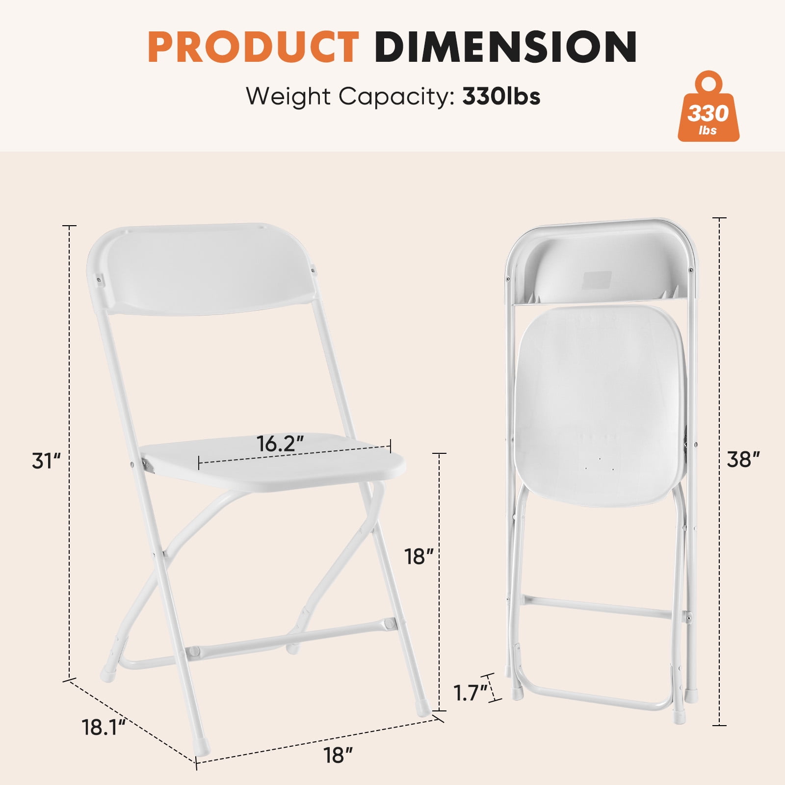 JIOABL 4-Piece Folding Chair Set with Non-Slip Feet, 330 lbs. Weight Capacity, for Home and Office Use, for Indoor and Outdoor Activities, White