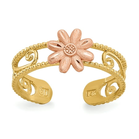 Primal Gold 14 Karat Yellow and Rose Gold Satin Flower Toe Ring