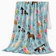 thumbnail image 2 of Whimsical Horse Floral Watercolor, Rustic Farmhouse Horse Scene, Warm Flannel Blanket for Ranch House and Living Room, Horse Lovers Housewarming Gift, Rustic Home Decor, 2 of 9