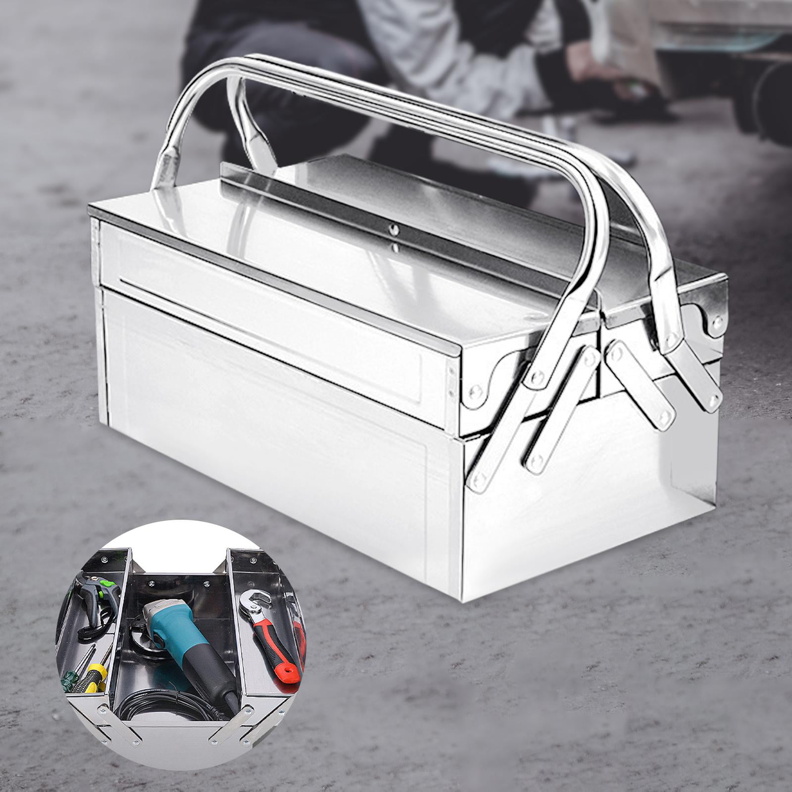Stainless Steel Tool Box Carry Case Storage Box for Household Car Trunks Car 420mm Double layer