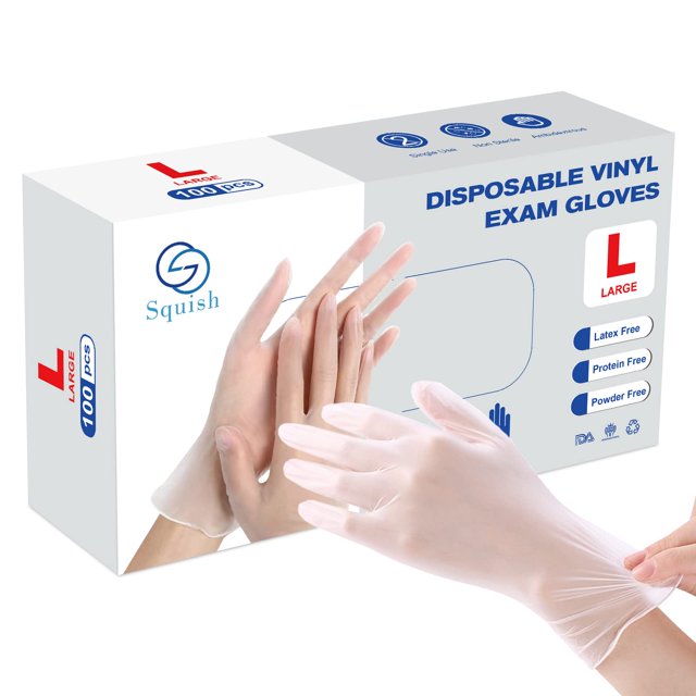 Guantes desechables Squish, 100 unidades, 4 mil, vinilo transparente, tamaño grande