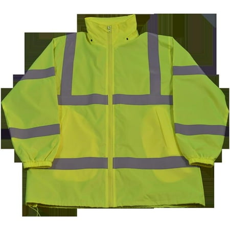 Knuckle Breaker - Petra Roc LWB-C3-5XL Wind Breaker Jacket Ansi Class 3 Lime Green Light Weight with Removable Hood & Zipper Closure, 5Xl