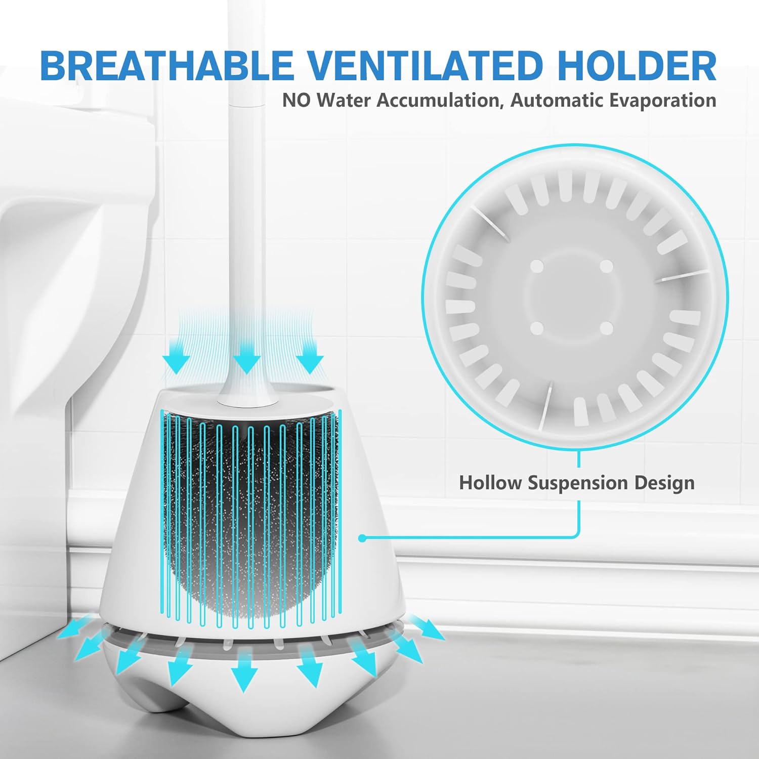 Toilet Brush and Holder 2 Pack, Toilet Brush with Ventilated Holder, Toilet Bowl Brush with Long Large Handle