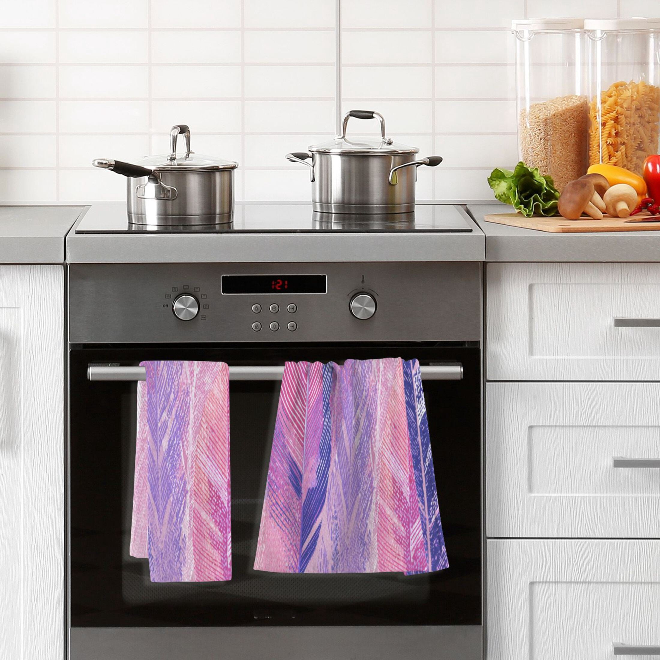 2 Pieces of Cotton Towel Face Towel Set Hand Towel Bath Towel Cotton Bath Towel Sets Magenta Plume Watercolor Strokes
