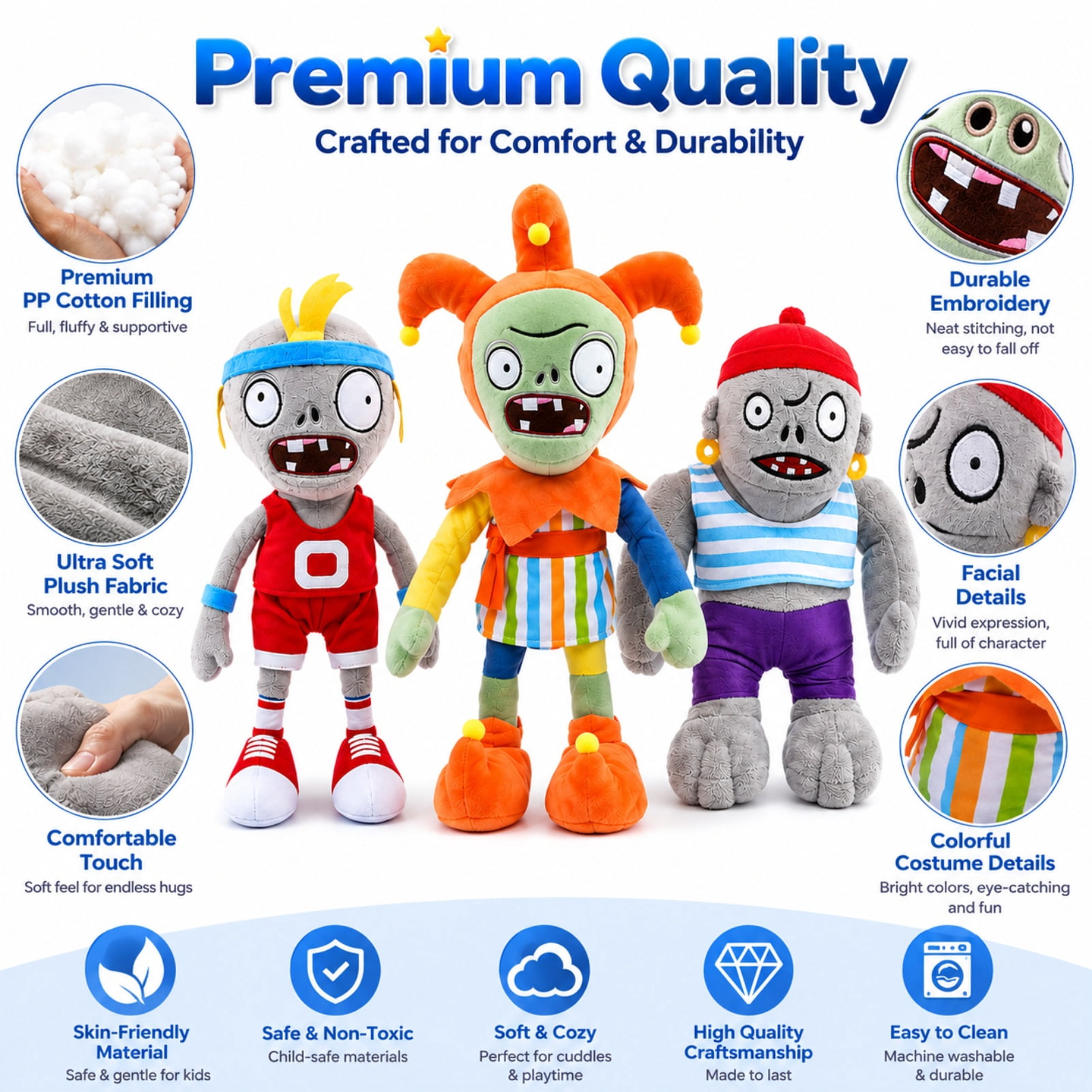 3Pcs Plants vs Zombies Plush Toys Zombie Sport Jester Gargantuar Zombie,Soft Figure Doll Plants vs Zombies Toys PVZ Plush 1 2 Set
