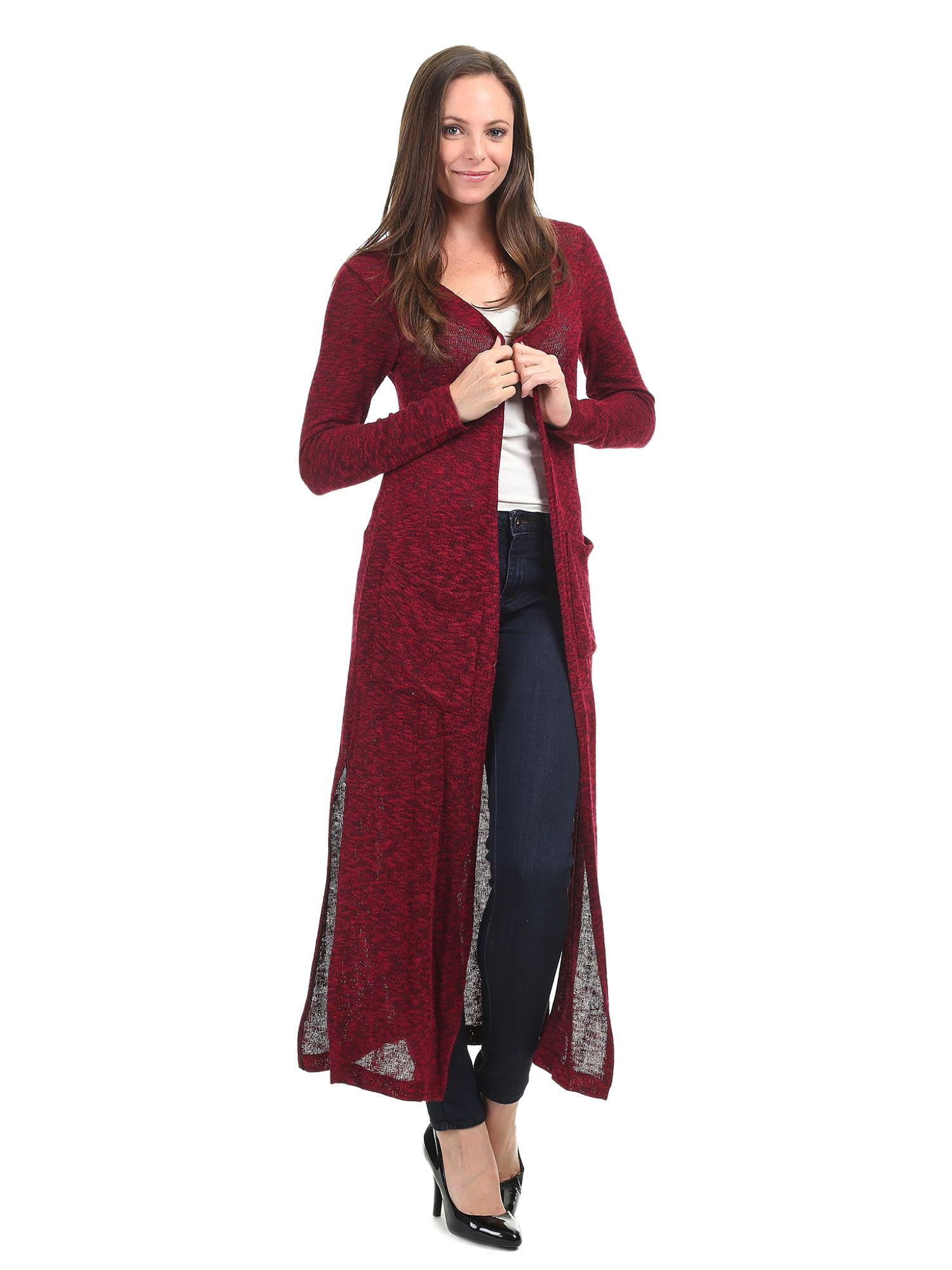Folded Collar Pockets Slit Knit Cardigan