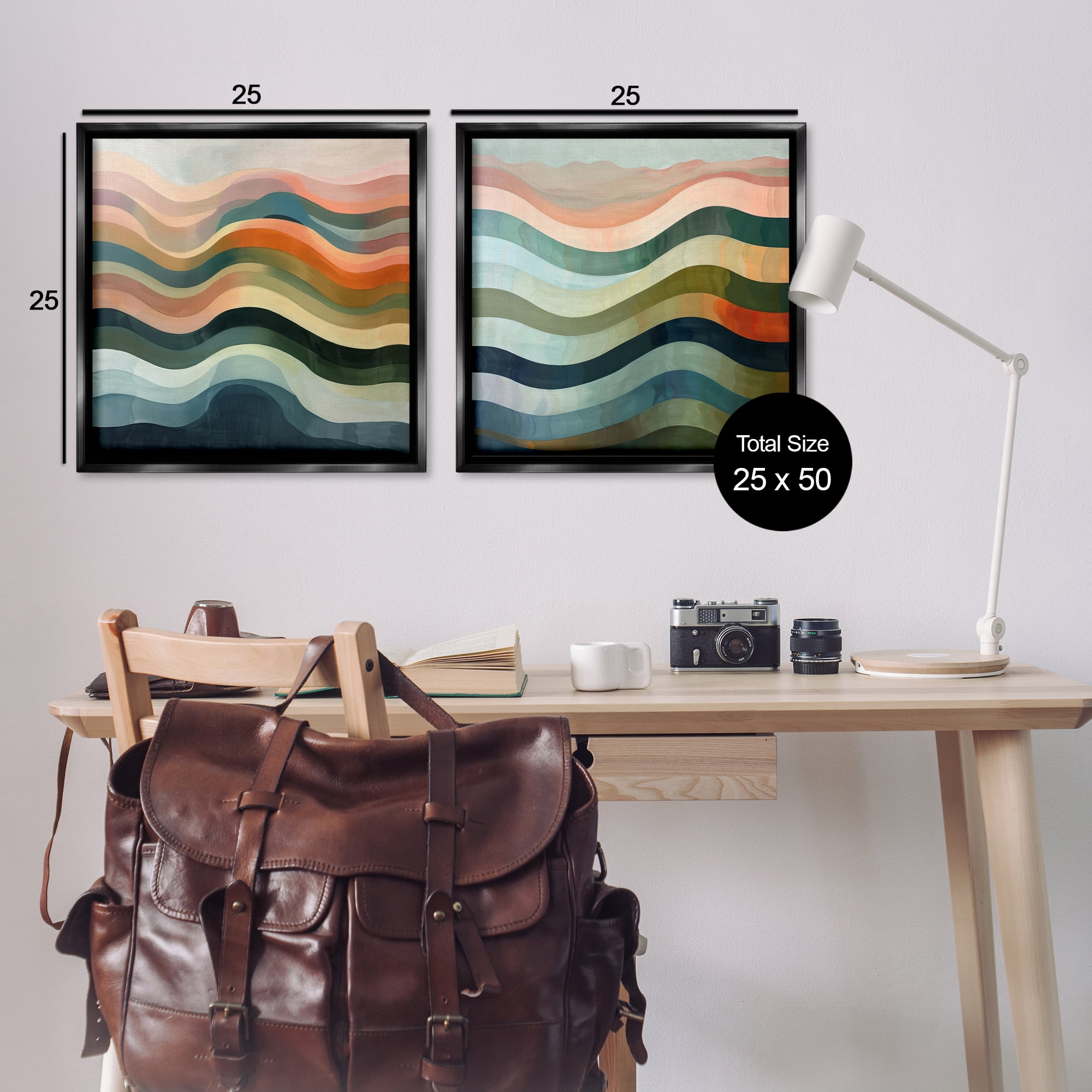 Stupell Industries Earth Tone Fluid Waves Abstract Painting Black Floater Framed Canvas Art Print Wall Art, 25 x 25, Set of 2