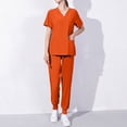 thumbnail image 2 of Jinhomg Women's Nurse Scrubs Set 2 Piece Casual Solid Scrub Suits Casual Loose Short Sleeve V-Neck Tunic Tops and Jogger Pants with Pockets Seasonal Sale Orange L, 2 of 6