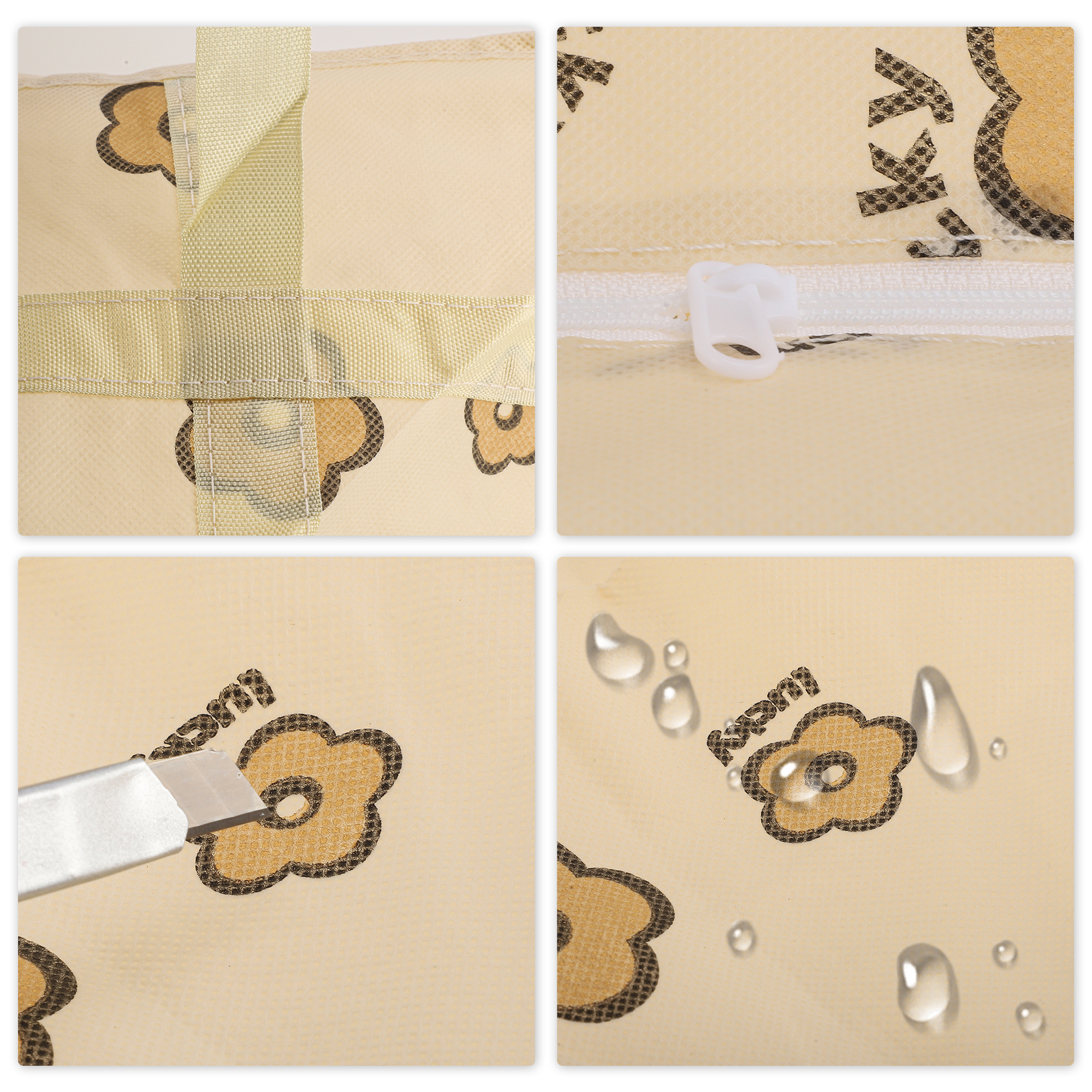 Unique Bargains Durable Dog Pattern Storage Bag Storage Bins 1 Pc Beige Flower X-Large
