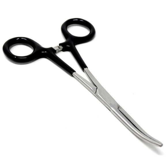 Stainless Steel Fishing Pliers Anglers Catch & Release Serrated Tool, Black Vinyl Grip 6" Curved