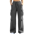 thumbnail image 3 of QATAINLAV Cargo Sweatpants for Women Wide Leg Elastic Waisted Drawstring Track Pants Casual Baggy Lounge Trousers Dark Gray L, 3 of 7