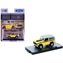 1969 Ford Bronco Yellow with Black Stripes and Gray Top Limited Edition to 6380 pieces 1/64 Diecast Model Car by M2 Machines