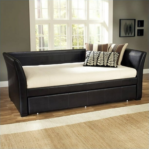 Hilale Malibu Brown Leather Daybed, Brown Leather Trundle Daybed