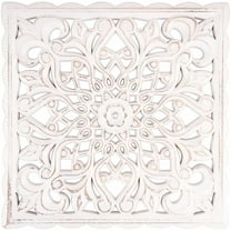 LAMIRO Wall Decor Art,Carved Wooden Wall Panel Hanging Decor,Decorative Carved Floral-Patterned Distressed White Wall Panel for Living Room Bedroom