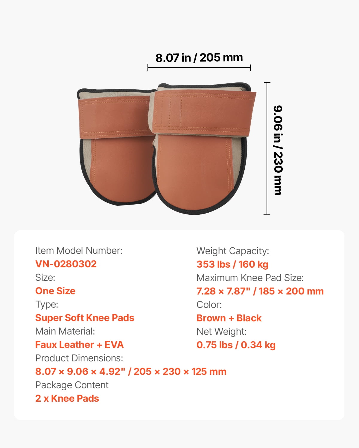 VEVOR Knee Pads for Work, Durable Leather Construction Pads, Machine Washable Work Knee Pads,Easy to Wear and Take off, Extra Thick Knee Support for Gardening Flooring and Cleaning,Black and Brown