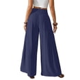 thumbnail image 7 of Women's High Waist Wide Leg Pants, Cotton Linen Flare Leg Palazzo Trousers with Pockets, Elastic Waist Casual Bell Bottom Pants for Daily Wear, Vacation and Boho Chic Outfits Navy XXL, 7 of 7
