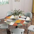 thumbnail image 2 of Mid Century Color Block Geometric Round Fitted Tablecloth with Elastic Edge,Waterproof Table Cloth Fits Tables Up to 45"-54",Wipeable Washable Table Cover for Indoor Outdoor,Colorful Nordic Style, 2 of 9