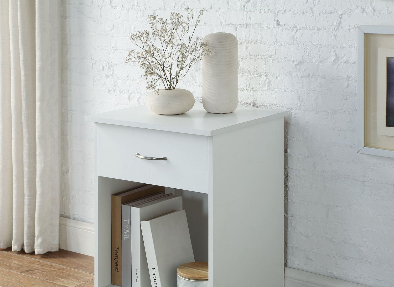 Mainstays Table de Nuit à un Tiroir Blanc