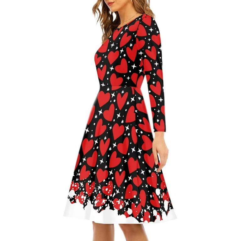 Renewold Red Heart Graphic Long Sleeve Women Dresses Valentine's Day A-Line Swing Dresses Size L Casual Party Twirly Dress Daily Life Vacation Tour Renewold Red Heart Graphic Long Sleeve Women Dresses Valentine's Day A-Line Swing Dresses Size L Casual Party Twirly Dress Daily Life Vacation Tour