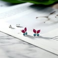 thumbnail image 4 of Gem Stone King 925 Silver Marquise Red Created Ruby and Blue Diamond Butterfly Earrings for Women (1.60 Cttw, Gemstone July Birthstone, Center Stone: 6X3MM, Small Stones: 3MM), 4 of 4