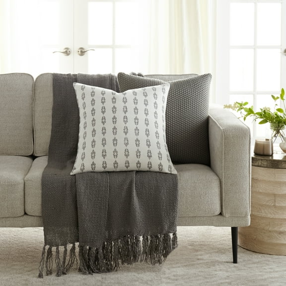 Noble Linens 2-Pack Seed Stitch Knit and Cotton Patterned Decor Throw Pillows - Gray