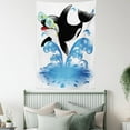 thumbnail image 4 of Funny Tapestry, Summer Holiday Ocean Cute Jumping Killer Whale with Sunglasses Cartoon Animal Love, Wall Hanging for Bedroom Living Room Dorm Decor, 40W X 60L Inches, Black Blue, by Ambesonne, 4 of 5