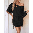 thumbnail image 4 of Women'S Dresses Solid Drawstring Side Batwing Sleeve Dress Dress for Women Black S, 4 of 7