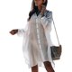 thumbnail image 1 of Xishao Mujer Vestido Corto de Playa Blusa de Manga Larga con Botones Cubrir Bikini Camisola y Pareos Blanco 14 Blanco 14 Xishao ropa, 1 of 2