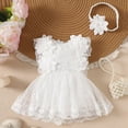 thumbnail image 2 of NIEWTR Baby Girl First Birthday Party Dress Cake Smash Outfit Newborn Princess Tulle Tutu Romper Puff Short Sleeve Bodysuit(A-White,0-3 Months), 2 of 7