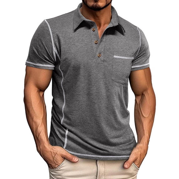 Golf Shirts for Men with Pocket Short Sleeve T Shirt Mens Casual Solid Color Pullover Button Collared Breathable Basic Athletic Workout Tees Tops