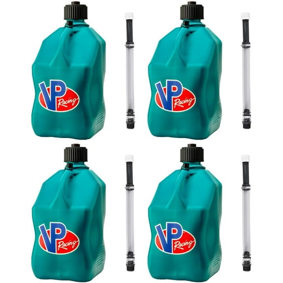 VP Racing 3622-CA, 5.5-Gallon Square Motorsport Jug Caribbran w/ 14" Deluxe Hose Close-Trimmed Cap and Neck for Tight Seal (4 Pack)