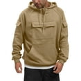 thumbnail image 5 of Dwelliawo Cargo Hoodies for Men Tactical Hoodies 1/4 Zip Cargo Pullover Fall Big and Tall Hooded Sweatshirts with Pockets Khaki 4XL, 5 of 5